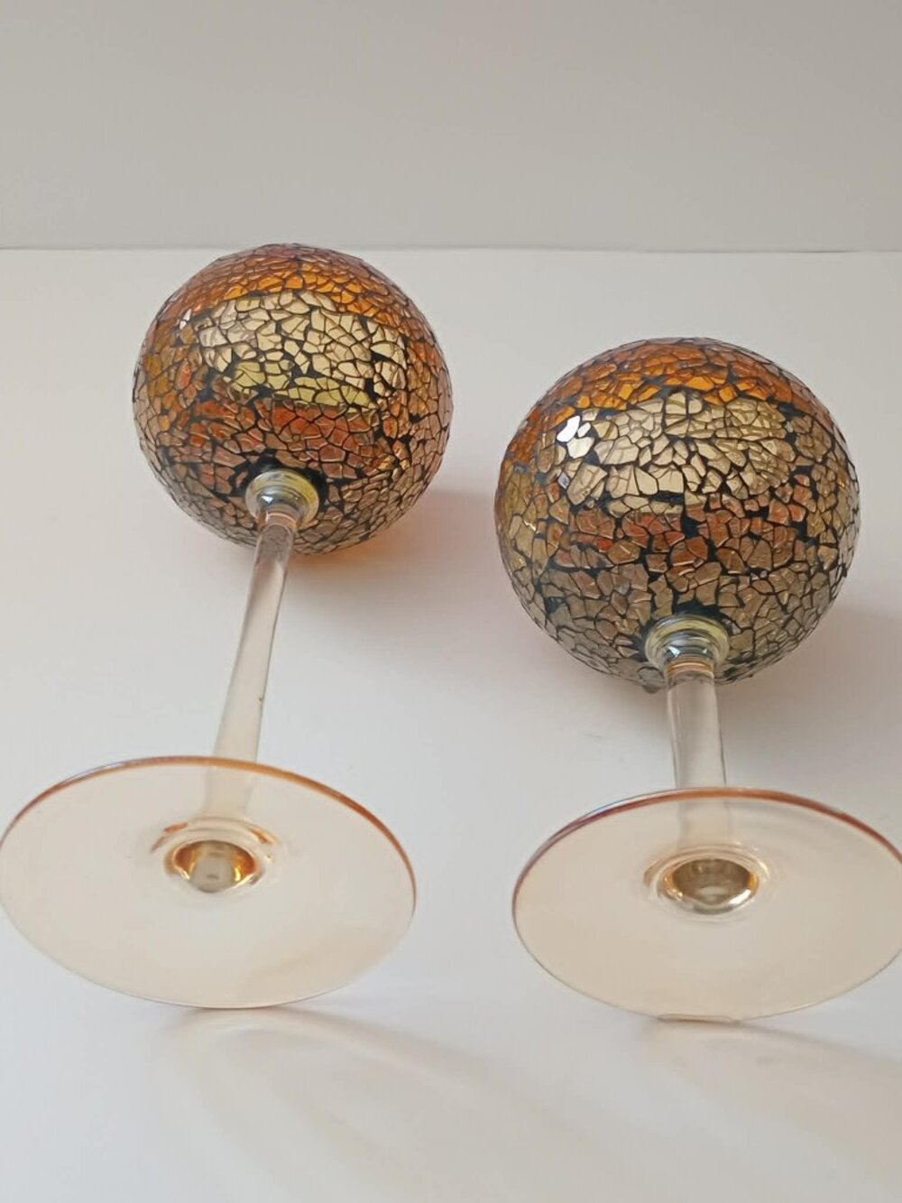 Partylite Siena Lights Stemmed Crackled Amber Tea-light Holders Set of 2 - Picture 8 of 10